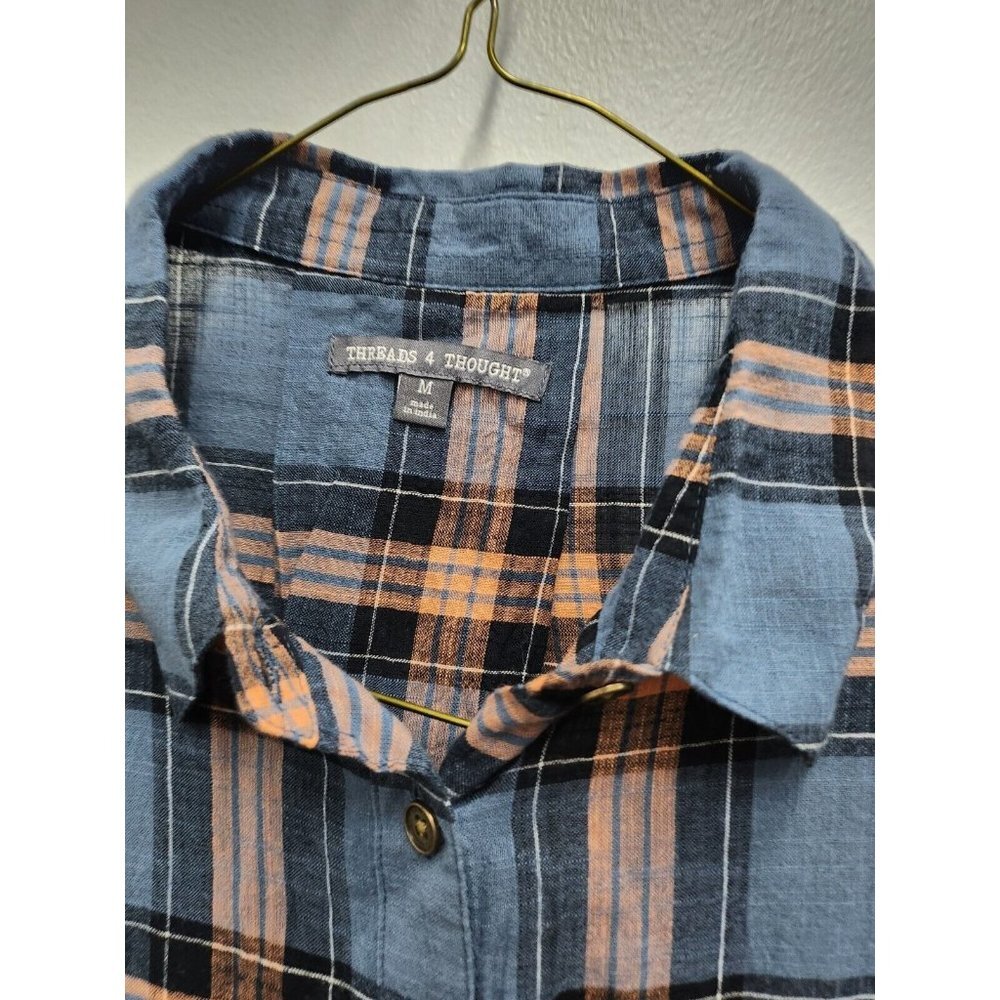 Threads 4 Thought Womens Shirt Size Medium Blue Plaid Organic Cotton Hi-Low NWT - Picture 2 of 10